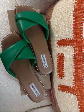 Steve Madden Emerald Green Crisscross Slide Sandals